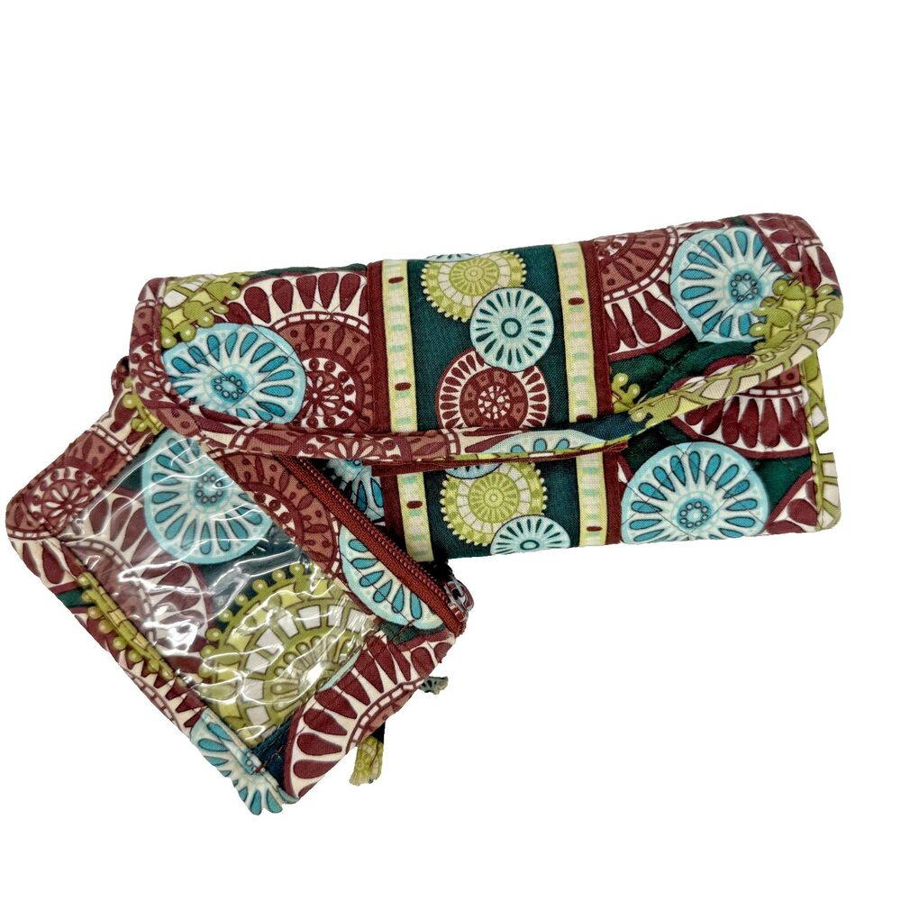 Vera Bradley Medallion Trifold Wallet Organizer Detachable ID Coin Pouch 4x8"